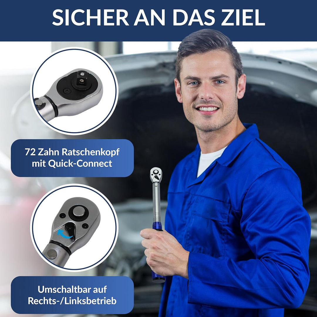 NTG Drehmomentschlüssel 1/4 Zoll 5-25 Nm | Drehmomentschlüssel Fahrrad & Motorrad | Set mit Verläng