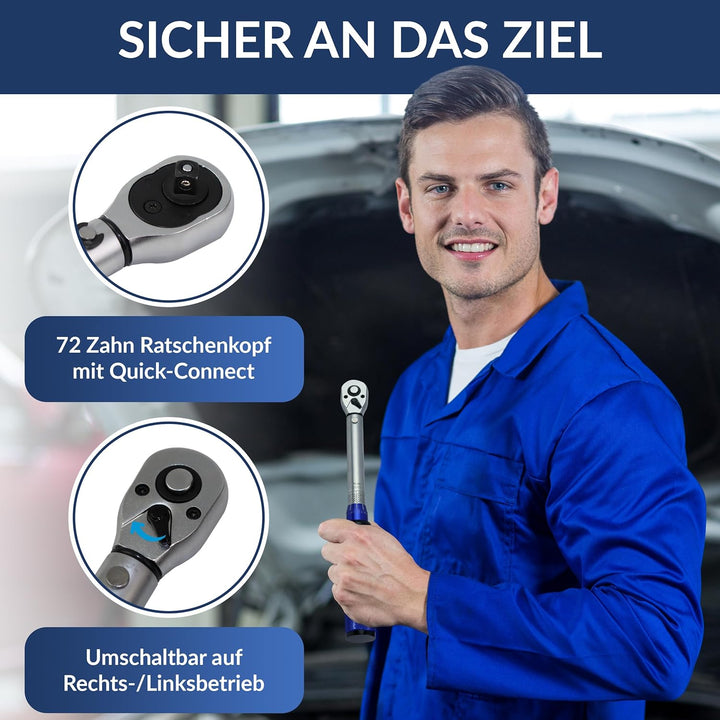 NTG Drehmomentschlüssel 1/4 Zoll 5-25 Nm | Drehmomentschlüssel Fahrrad & Motorrad | Set mit Verläng