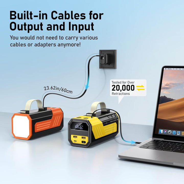 Laptop Powerbank 70000mAh, Power Bank 100W USB-C mit integriertem & einziehbarem Kabel, Externer Akk