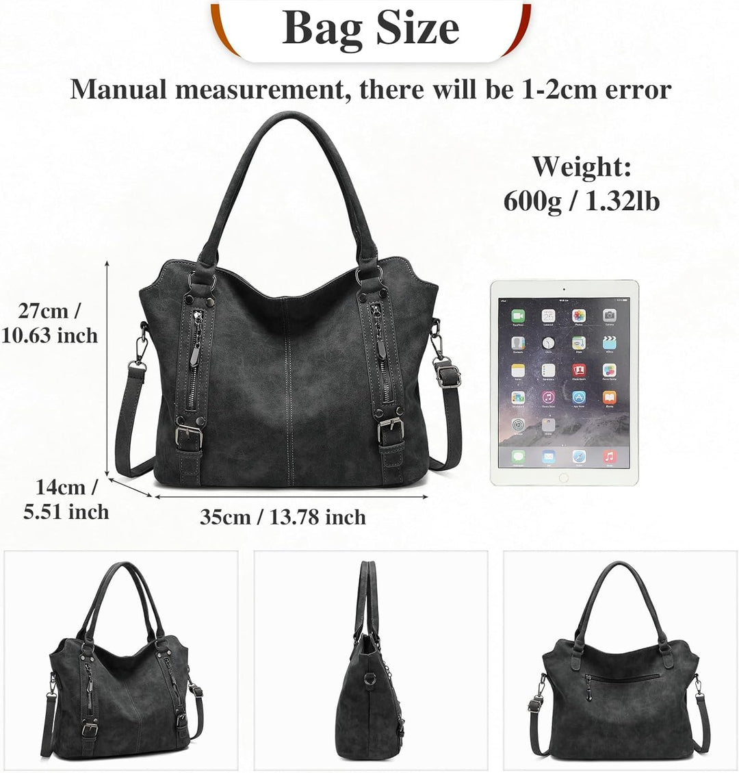 VINBAGGE Damen Handtasche PU Leder Henkeltasche Shopper Tasche Vintage Weiches Umhängetasche Schulte