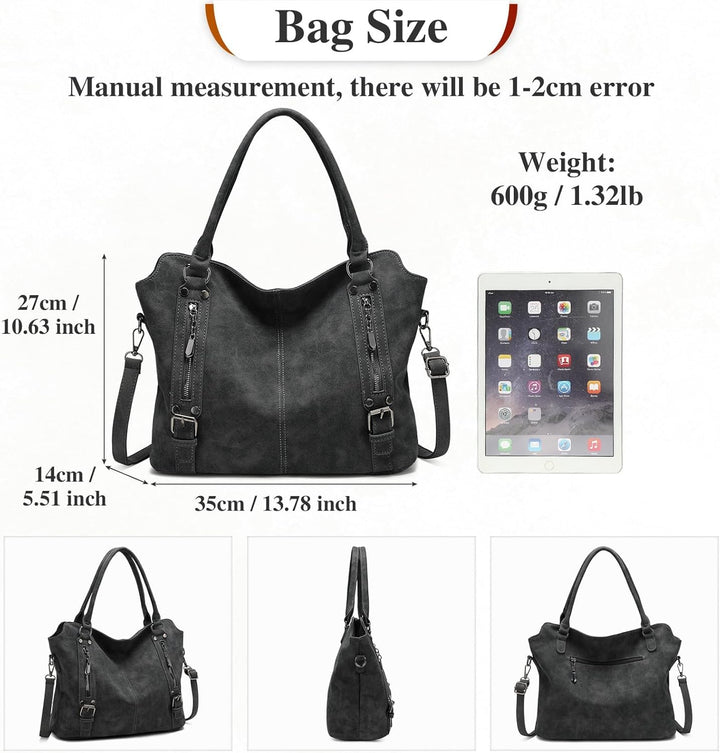 VINBAGGE Damen Handtasche PU Leder Henkeltasche Shopper Tasche Vintage Weiches Umhängetasche Schulte