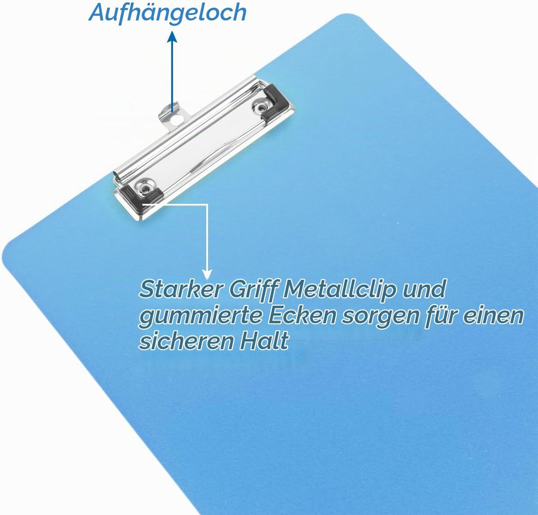 LOPYXBR A4 Klemmbrett aus Kunststoff mit Metallklemme und Aufhängeöse, 315x225mm Clipboard für Schul