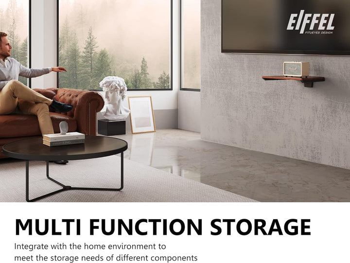 FITUEYES Design Multimedia Wandregal, Schweberegal aus Holz & Metall, HiFi Rack für TV Komponenten D