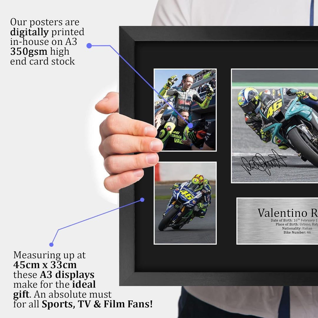 HWC Trading FR A3 Valentino Rossi Gifts Autogramm-Bild für MotoGP Racing Fans, A3, gerahmt, 330 x 44