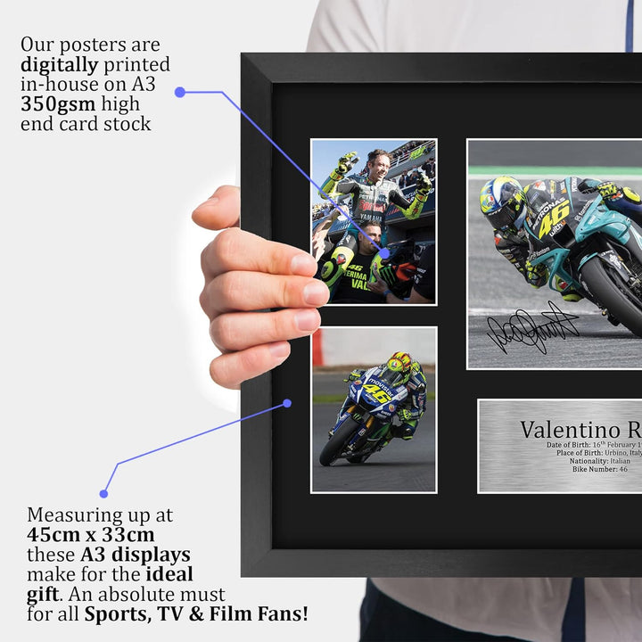 HWC Trading FR A3 Valentino Rossi Gifts Autogramm-Bild für MotoGP Racing Fans, A3, gerahmt, 330 x 44