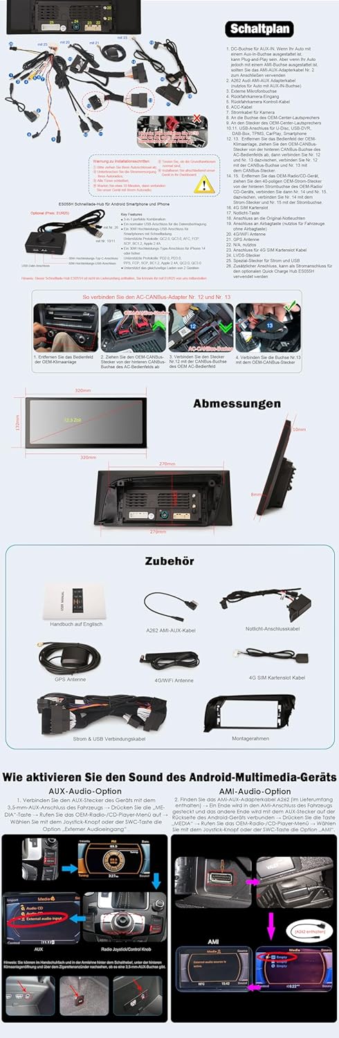 Erisin 12,3" IPS Touchscreen 8GB+128GB Qualcomm 8 Kern Android 16 DAB+ Autoradio Für Audi Q5 2009-20