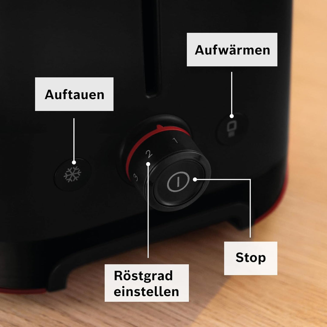 Bosch Kompakt Toaster MyMoment TAT3M123, entnehmbarer klappbarer Brötchenaufsatz, mit Auftaufunktion