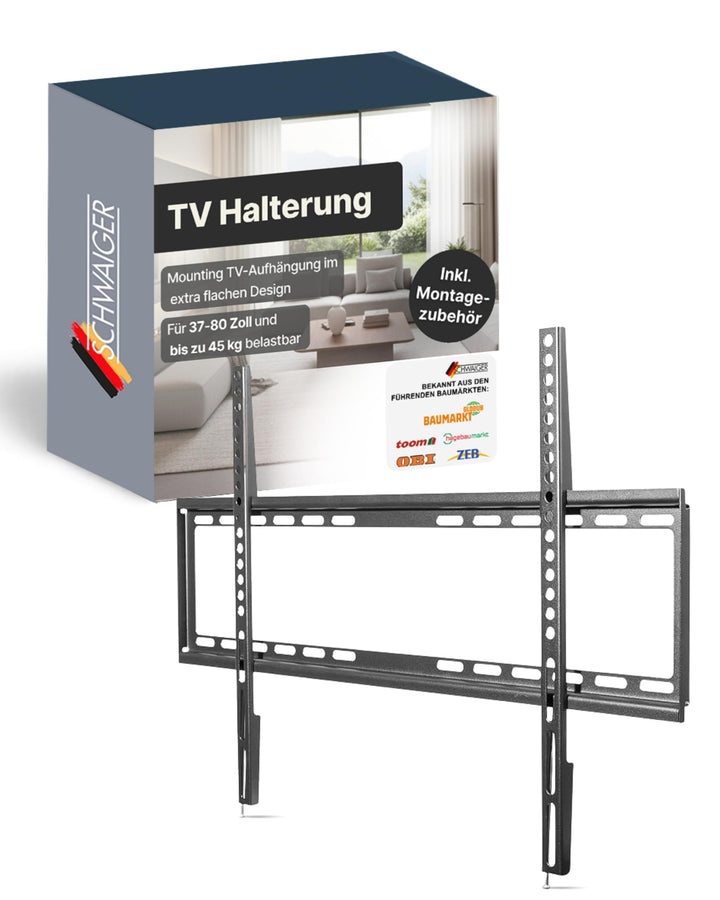 SCHWAIGER TV-Wandhalter abnehmbar I 37-80 Zoll Fernseherhalterung ultraflach mit 1,95 cm Wandabstand