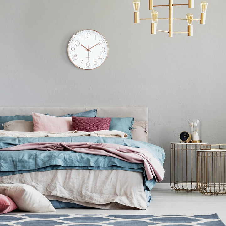 Lafocuse 3D Ziffern Lautlos Wanduhr Rosegold, 30cm Modern Leicht Ablesbar Küchenuhr, Ohne Tickgeräus