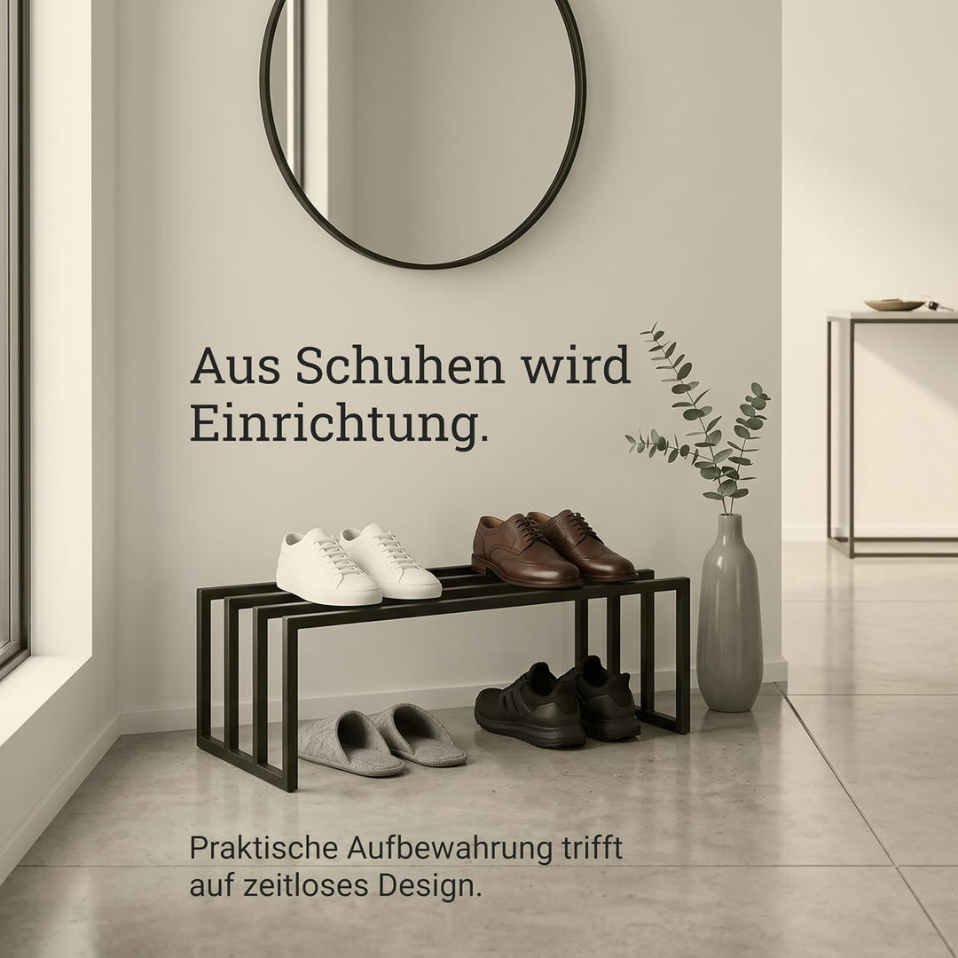 Natural Goods Berlin 1x Schuhablage RECHTECK - Offenes Schuhregal Metall Schwarz - 80 x 25 x 30 cm -