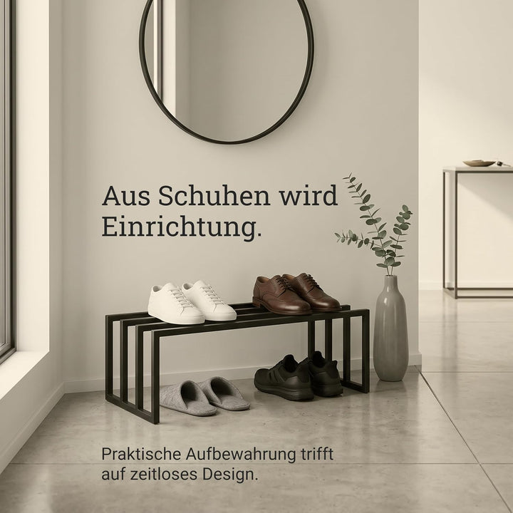 Natural Goods Berlin 1x Schuhablage RECHTECK - Offenes Schuhregal Metall Schwarz - 80 x 25 x 30 cm -