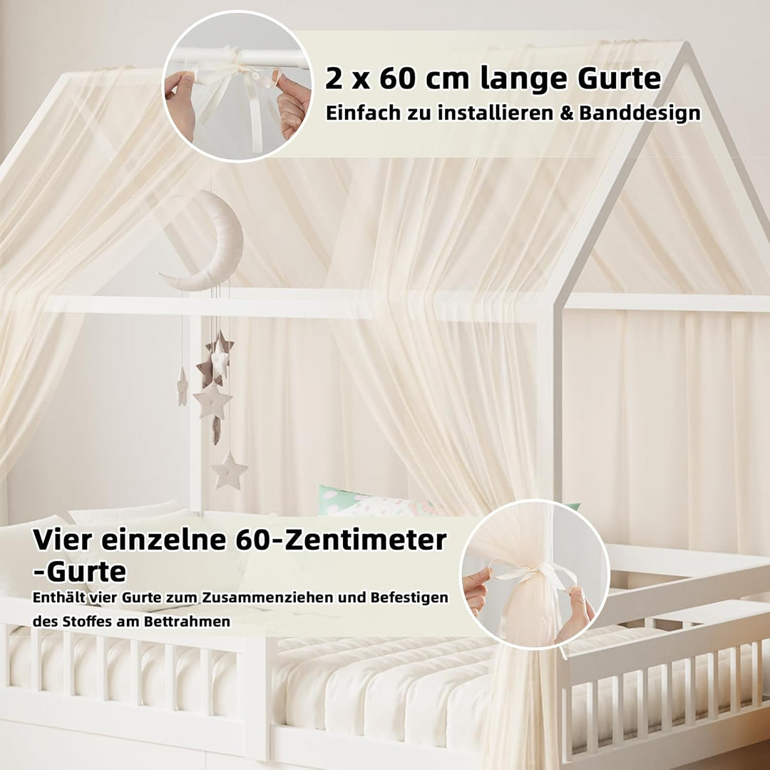 GFCC Hausbett Himmel Vorhänge 2er Set, Tüll Betthimmel Himmelbett für Hausbett Deko & Himmel für Kin