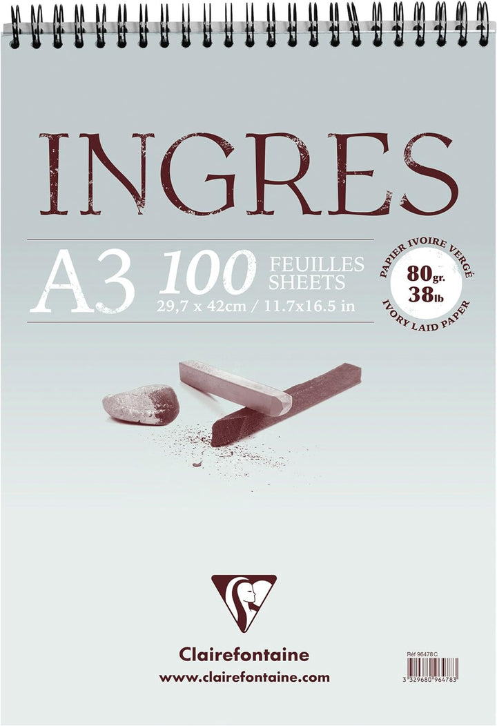 Clairefontaine 96478C Zeichenblock Ingres (mit Doppelspirale, gekörnt, DIN A3, 29,7 x 42 cm, 100 Bög