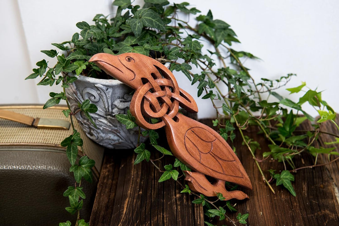 Windalf Vintage Celtic Holzbild Wandbild Celtic Raven 27 cm Links schauend Vikings Odins Raben Vikin