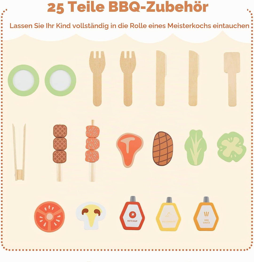 HOMASIS Matschküche Kinder Outdoor, Kinderküche mit BBQ-Grill Tafel Waschbecken Spüle, Spielküche mi