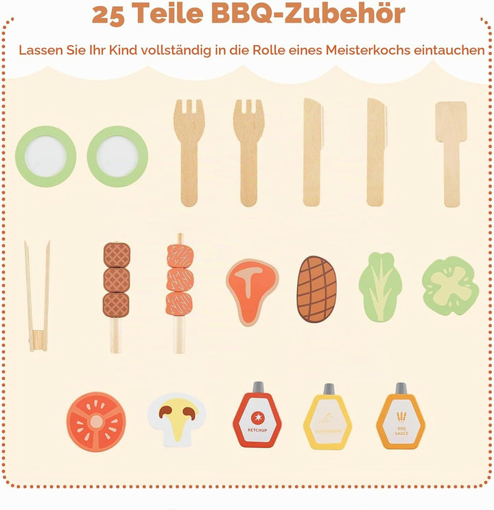 HOMASIS Matschküche Kinder Outdoor, Kinderküche mit BBQ-Grill Tafel Waschbecken Spüle, Spielküche mi