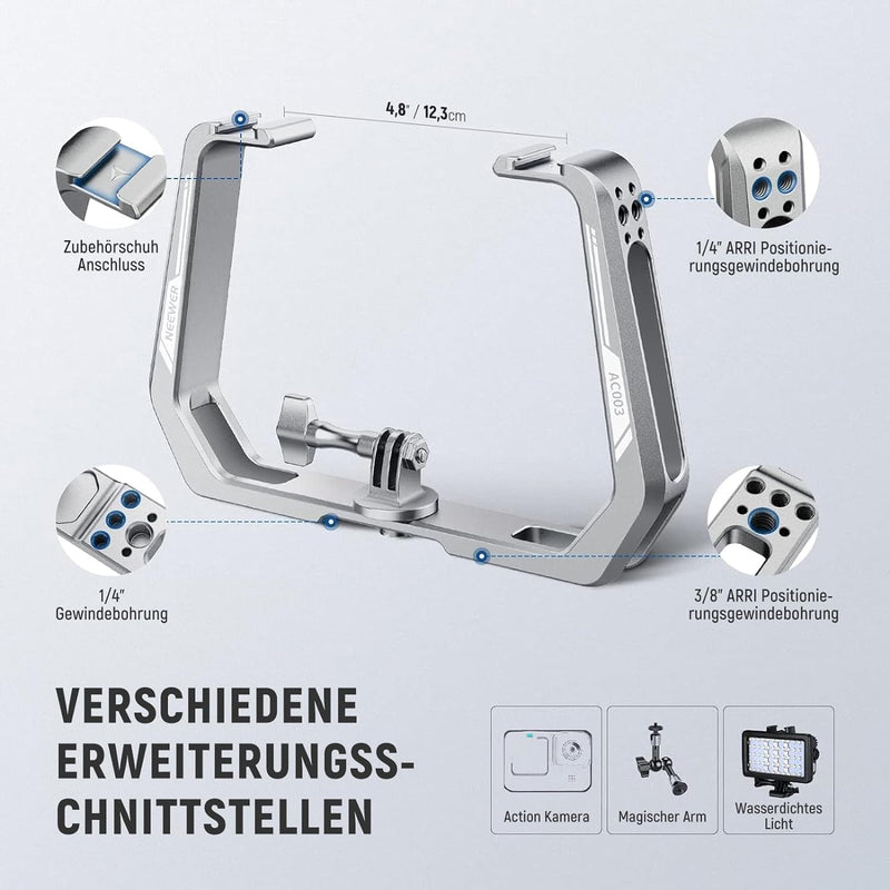 NEEWER Action Kamera Unterwasser Tauchgerät, Aluminiumlegierung, Silber U förmiger Handgriff mit 1/4