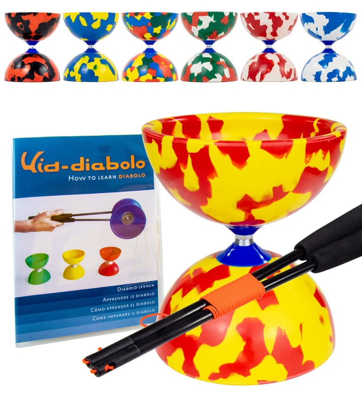 Juggle Dream Jester Diabolo Jonglierset – Fester Achse Profi-Diabolo mit Superglass-Handstäben, Onli