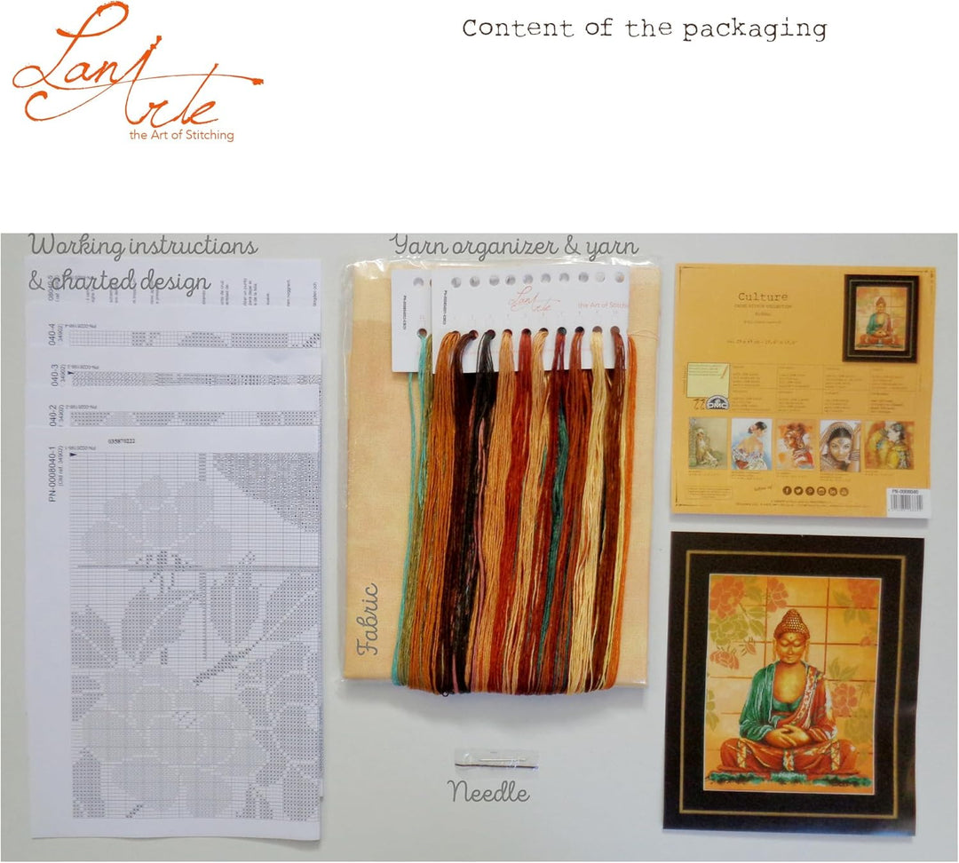 Lanarte Zählmusterpackung Buddha Kreuzstichpackung, Baumwolle, Mehrfarbig, 39 x 49 x 0.3 cm