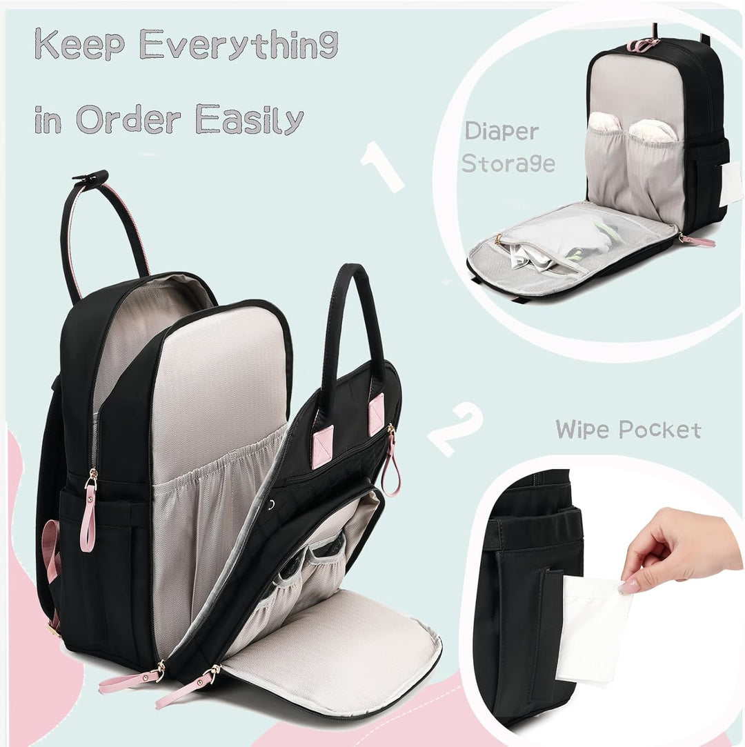 18-Pockets Windel Bag Rucksack mit wasserdichten Taschen und Kinderwagen Schnalle, wandelbare Traget
