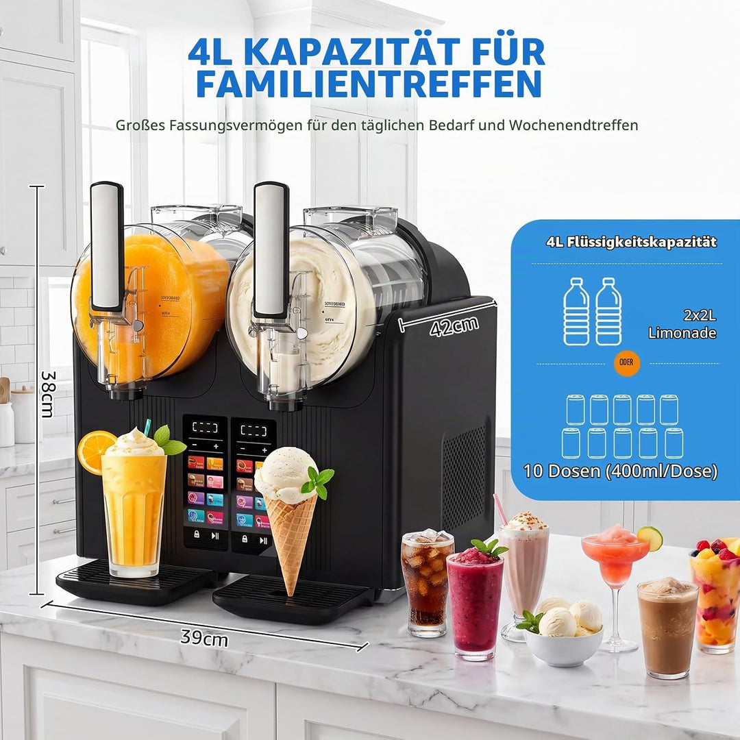 Slush Maschine 2 x 2L Eismaschine Slushie Maschine mit 7 smarten Programmen, Softeismaschine für Zuh