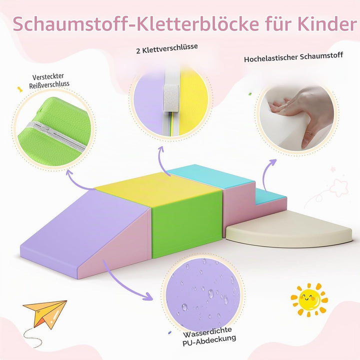 4p-weisse Kletterblöcke für Babys, Baby-Kletterblöcke, kratzfester PU-Bezug, leicht zu reinigen, ver