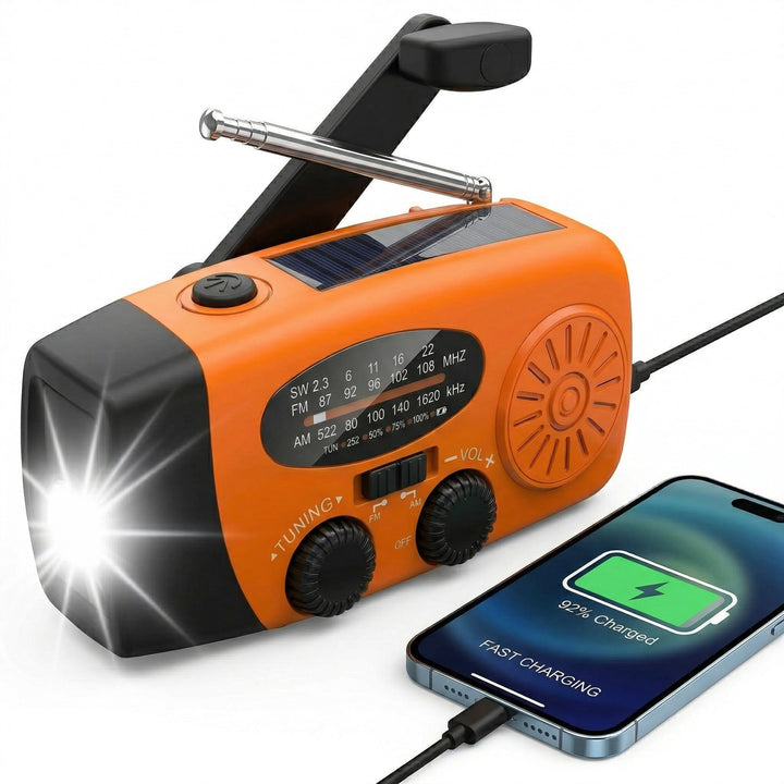 Notfallradio, Kurbelradio mit 2000mAh Power Bank &amp; Solar, AM/FM Radio mit SOS-Alarm Leselicht, Innen