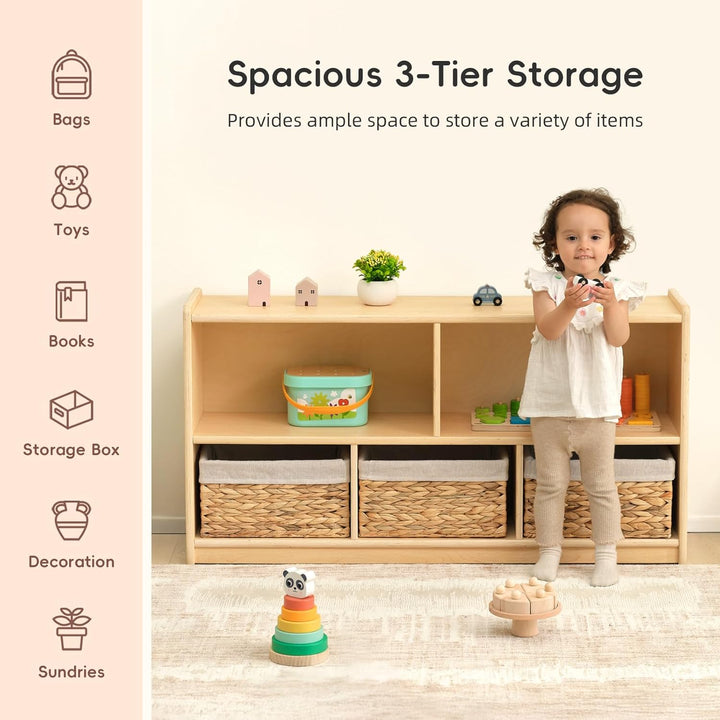OOOK Bücherregal Montessori-Regal, Aufbewahrung mit 2 Etagen 5 Fächern, Kinder Spielzeugschrank Holz