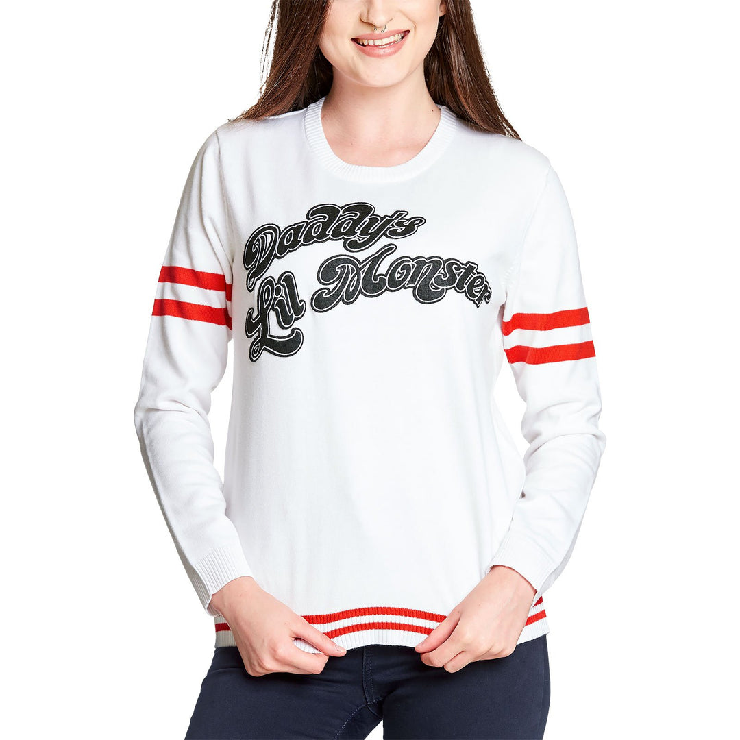 Suicide Squad Damen Strick Pullover Harley Quinn Daddys Lil Monster DC Comics weiss - L