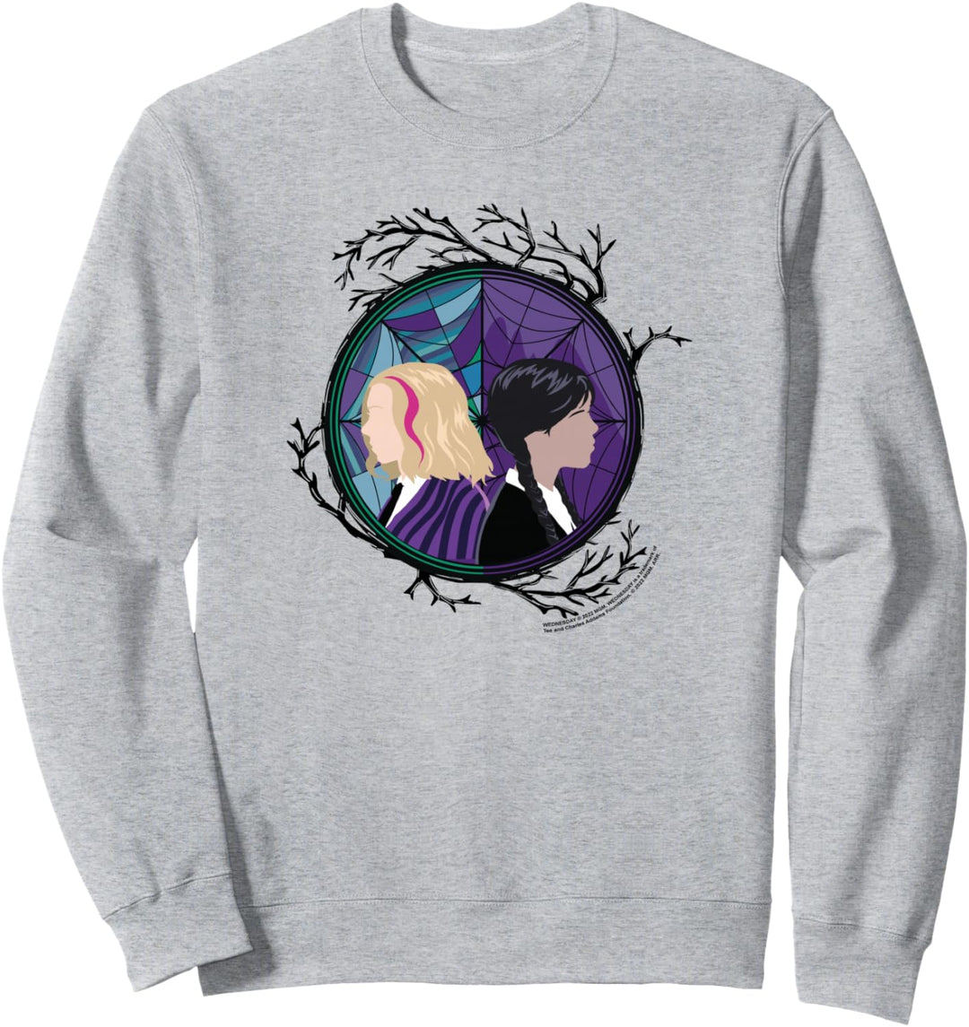 Wednesday Enid Stained Glass Spider Web Silhouettes Box Up Sweatshirt