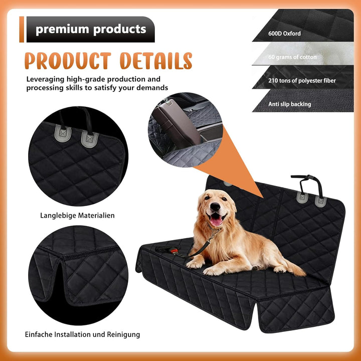 Hundedecke Auto Rückbank, 135x120cm Wasserdicht Kratzfest rutschfest Autoschondecke Hund Rücksitz mi