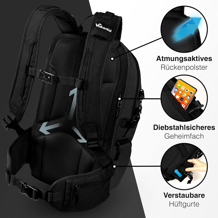 Valkental - Innovativer Rucksack mit perfekter Aufteilung (22L) Erweiterbares Volumen (Kein Schwitze