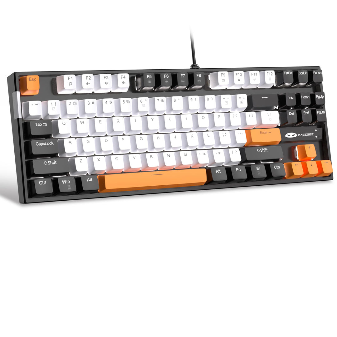 MageGee 75% Mechanische Gaming-Tastatur mit gelbem Schalter, LED-weisse Hintergrundbeleuchtung, 87 T