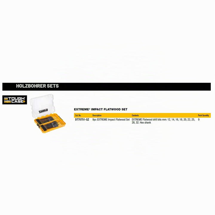 Dewalt Holz-Fräsbohrer-Set 9-tlg (12-32 mm, geschliffene Zentrierspitze, 1/4“ Schaft, für Hart-/Weic