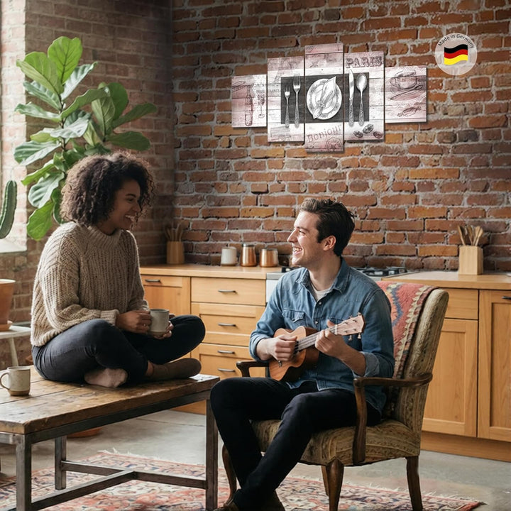 Runa Art Wandbilder Küche Abstrakt 5 Teilig Bild auf Vlies Leinwand Deko Esszimmer Küchenbilder Kaff