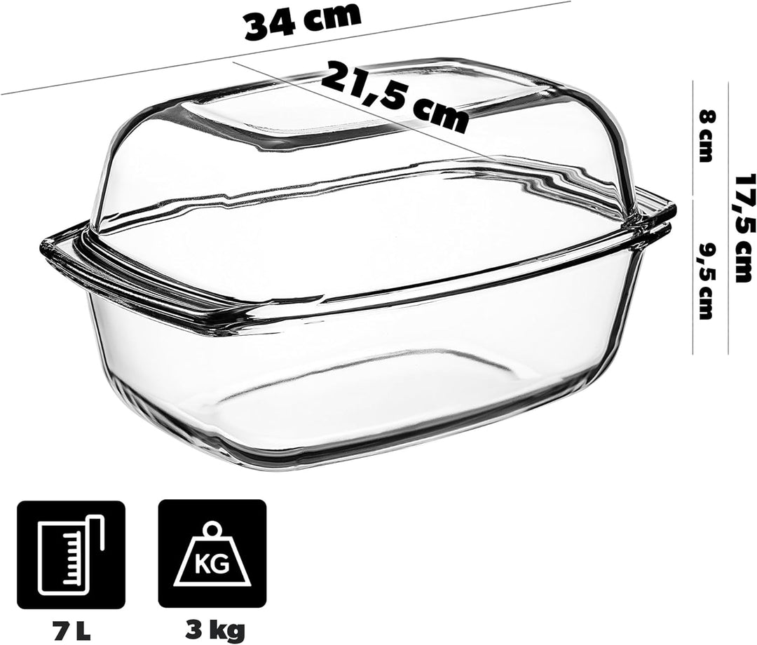 KADAX Auflaufform 7L aus hitzebeständigem Glas – rechteckige Glasform zum Braten & Backen, feuerfest