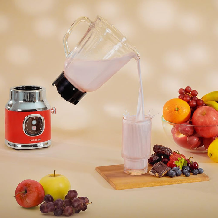 Cecotec Standmixer Retro RetroTwist Red. 800W Maximale Leistung, Pulse-Funktion, 4-Klingen-Messer mi