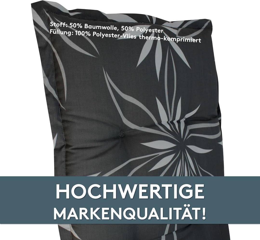LILENO HOME Gartenstuhl Auflagen als [1er Set - Niedriglehner] in Blume Anthrazit-Weiss - bequeme Li