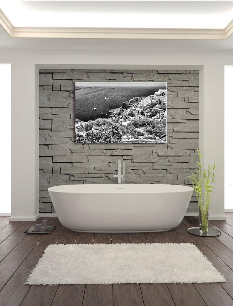 Pixxprint Griechische Küste als Leinwandbild/Grösse: 100x70 cm/Wandbild/Kunstdruck/fertig bespannt,