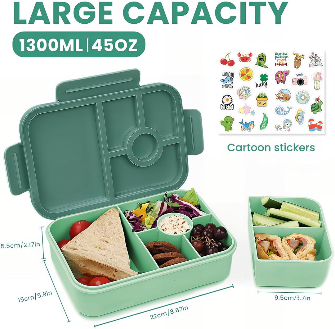 Bugucat Brotdose Kinder mit Fächern 1300ML, Lunchbox Kinder Auslaufsicher mit 5 Fächern, Bento Box L