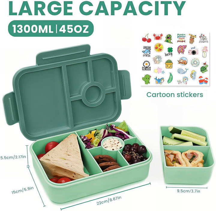Bugucat Brotdose Kinder mit Fächern 1300ML, Lunchbox Kinder Auslaufsicher mit 5 Fächern, Bento Box L