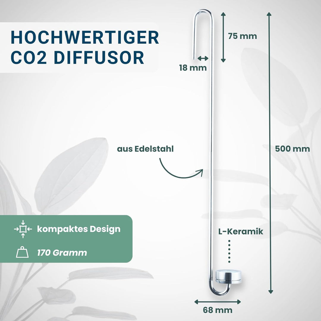 Q-Grow CO2 Diffusor Aquarium aus Edelstahl, mit wechselbarer Keramikscheibe, inkl. 2m Schlauch - 50c