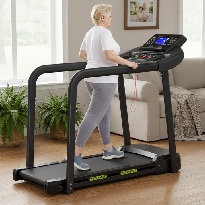Walking Pad für Senioren, Klappbares Laufband mit Haltegriff & App, Elektrisches Laufband bis 135kg,