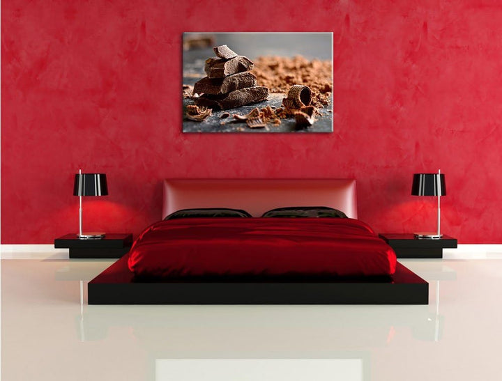Dunkle Schokoladenraspeln, Format: 100x70 auf Leinwand, XXL riesige Bilder fertig gerahmt mit Keilra