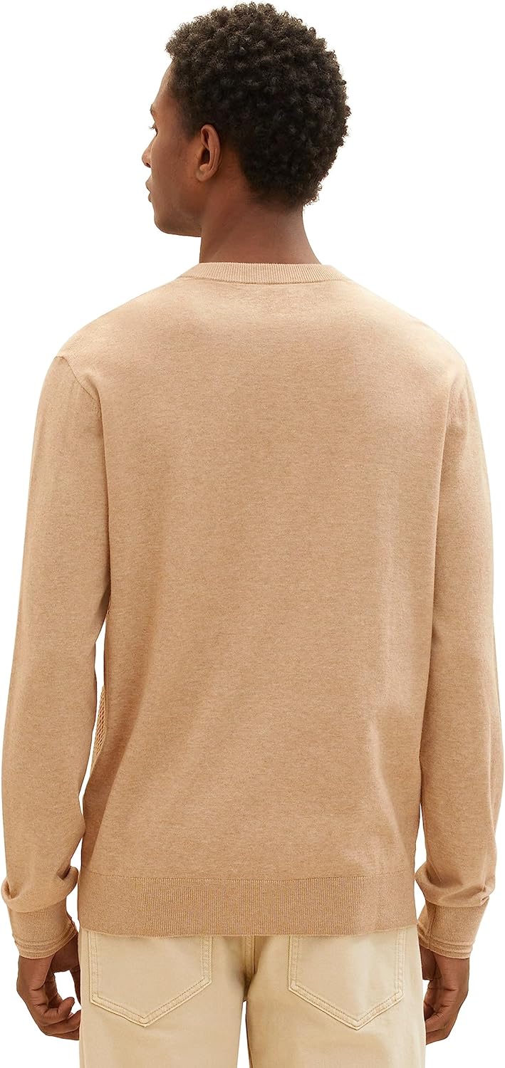 TOM TAILOR Herren Cosy Strickpullover mit V-Ausschnitt M 32722 - Beach Sand Melange, M 32722 - Beach