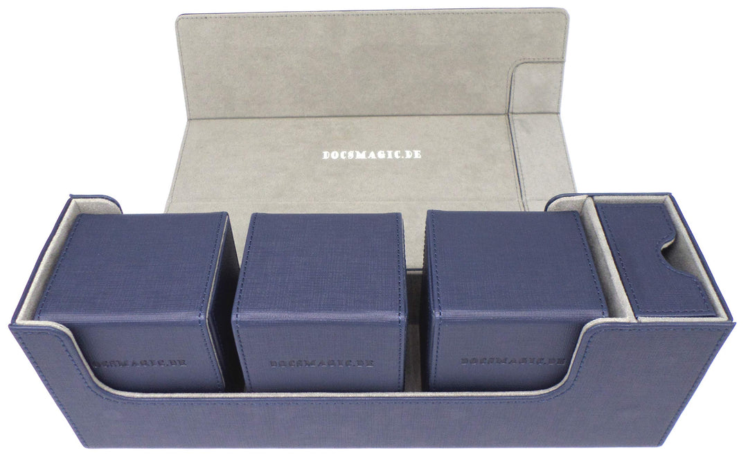 docsmagic.de Premium Magnetic Tray Long Box Dark Blue Medium + 3 Flip Boxes - Dunkelblau Medium + 3