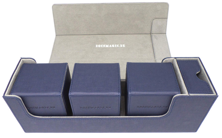 docsmagic.de Premium Magnetic Tray Long Box Dark Blue Medium + 3 Flip Boxes - Dunkelblau Medium + 3