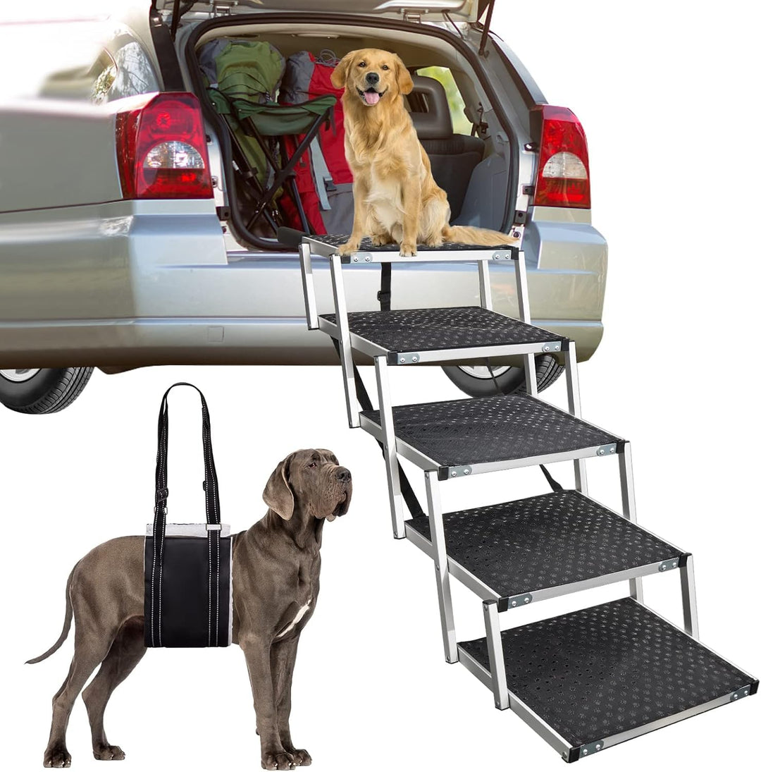 Hundetreppe Auto, Hunderampe Auto klappbar, Haustiertreppe, 5 Stufen Hundeleiter bis 80kg, Rampe Hun
