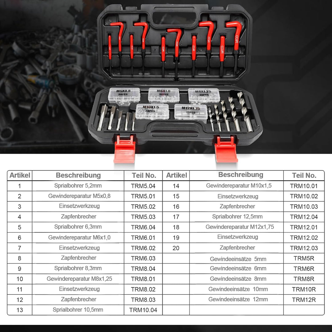 CCLIFE Gewindereparatursatz 150tlg HSS Helicoil Set mit M5 M6 M8 M10 M13 Gewinde Reparatursatz Werkz