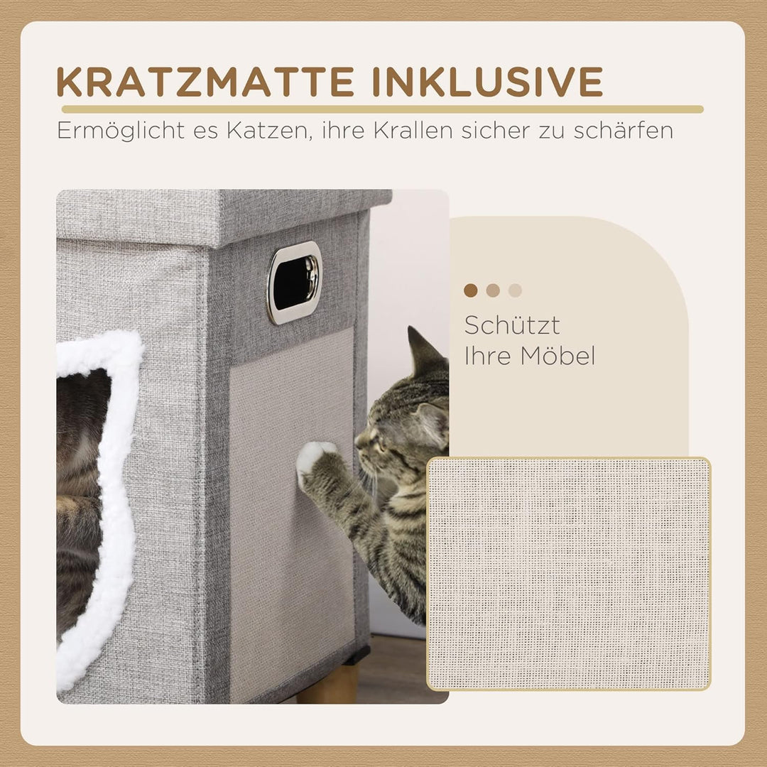 PawHut Katzenhöhle Katzenbett mit waschbarem Kissen, Kratzmatte, Spielball, Anti-Rutsch-Fussmatten K